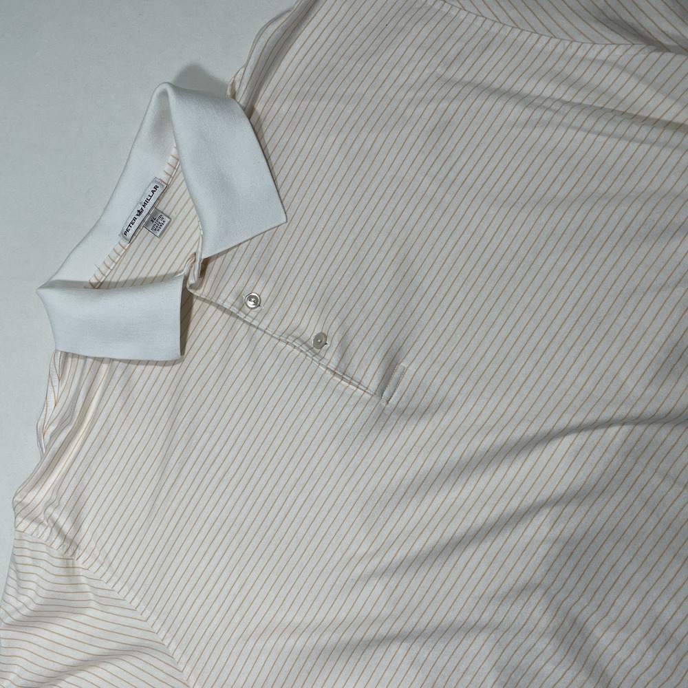 Peter Millar Crown Men's Sport Performance Polo White‎ And Orange Striped XL